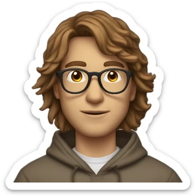 Profile white male heart face messy brown tapered hair with clear plastic glasses and hoodie sticker