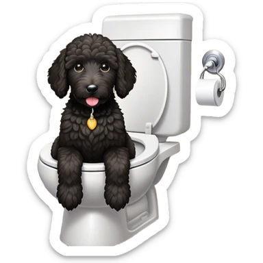 Black golden doodle with white spot on chest, sitting on toilet  sticker