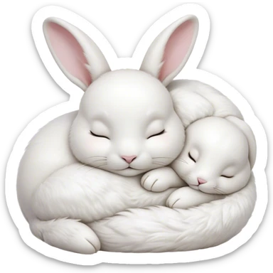 Meme-Worthy Cute Sleeping White Rabbit Portrait Emoji, Head resting peacefully with a contented smile, showcasing a delightfully compact build and a luxuriously soft pure white fur, eyes shut in a serene nap, Simplified yet hilariously adorable features, highly detailed, glowing with a soft, drowsy light, high shine, relaxed and utterly lovable, stylized with an air of playful laziness, bright and heartwarming, soft glowing outline, capturing the essence of a comically sleepy bunny, so meme-worthy it feels like it could instantly become the next viral sensation of adorable slumber! sticker