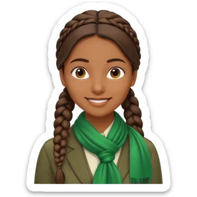 brown-skinned girl accountant with long dark brown side braid and green silk scarf around neck sticker
