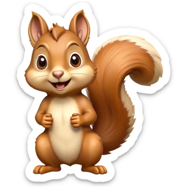 Cinematic Comical Squirrel Portrait Emoji, Head tilted dramatically with an exaggeratedly surprised expression and wide, comical eyes, featuring a petite, sprightly body with a dramatically bushy tail and perky, animated ears, Simplified yet hilariously expressive features, highly detailed, glowing with a slightly sassy woodland glow, high shine, dramatic yet playful, stylized with an air of cheeky forest mischief, soft glowing outline, capturing the essence of a meme-worthy squirrel that looks ready to scamper into viral fame with its playful antics! sticker