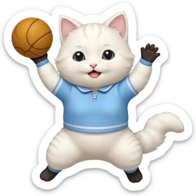 A chubby white kitten in pastel uniform jumping in cheer pose. sticker