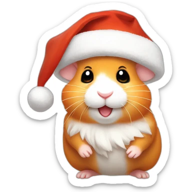 A joyful (((Orange Hamster))) dressed as ((Santa Claus)), with a warm expression, pixelart sticker