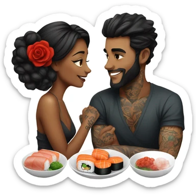 Romantic sushi dinner date for beautiful tattooed couple sticker