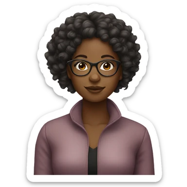 black girl with curly hair and  transperent glasses sticker