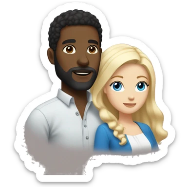 Black man with beard and black hair with brown eyes kissing woman with white skin and blonde hair with blue eyes sticker
