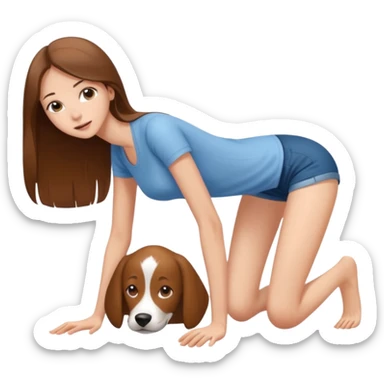 a young thin woman on all fours, doggy style position, legs spread, long hair . sticker