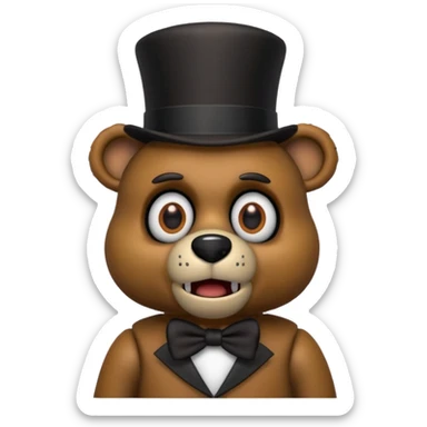 Freddy Fazbear with wide eyes, surprised expression, brown bear animatronic sticker