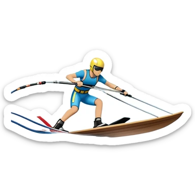 An icon showing water skis on the surface of the water, with ski ropes trailing behind. In the background, a boat fades into the distance, leaving a wake. The focus is on the skis gliding across the water. Transparent background highlights the thrill and speed of water skiing. sticker
