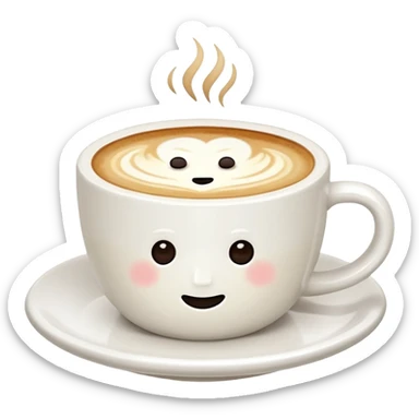 a flat white coffee without a face in a clean white coffee mug witout anyhing on it. there is latte art in the coffee sticker