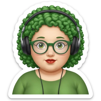  headphone wearing and glassess and green curly haired fat girl sticker