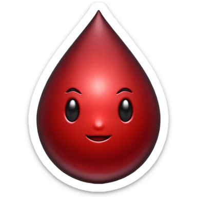 single blood drop emoji sculpted from dark liquid metal, glossy surface, dramatic reflections, futuristic minimal 3D style, isolated on white sticker