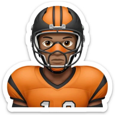 American black football player without a Helmet  and have  a goalkeeper mask which have small holes sticker