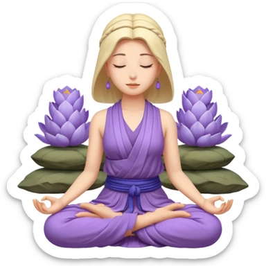 serene woman meditating, face only, draped in a lavender Buddhist soutane sticker