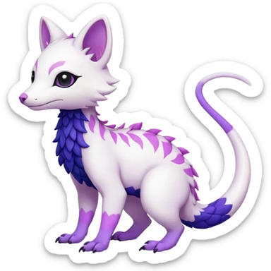  Pure-Snow-White albino cute with indigo-Violet-purple-pinkish markings beautiful handsome gorgeous aesthetic colorful vibrant Vernid-Trico-species-Fakemon-creature by LiLaiRa, 4 legs, 1 tail, random markings, (full body) sticker