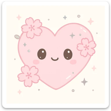 heart with sakura and silver accents, kawaii style sticker