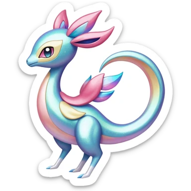 Shiny Iridescent Glittery Pastel Meloetta-Cresselia-Milotic-Pokémon-Fakémon-fusion, full body sticker