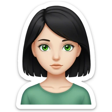 Chica adolescente, cabello negro, lacio con un poco de ondas, ojos verdes y piel blanca  sticker