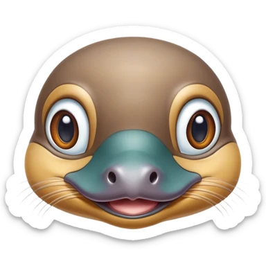cute close-up of platypus face, zoom in on duck bill and eyes, anatomically accurate but adorable, detailed features, proper coloration, natural expression sticker