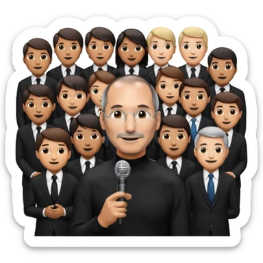 create a founder mode emoji like steve jobs having a 100 executive retreat

 sticker
