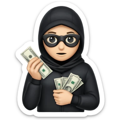 Robber with money na mão direita com uma blusa de frio preta  sticker