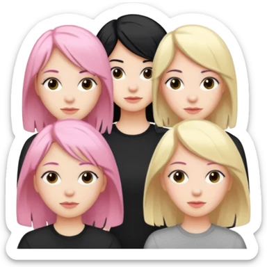 Girlfriend emoji - 5 white girlfriends, 1 with pale pink hair, 2 with black hair, 1 with medium blonde hair  sticker