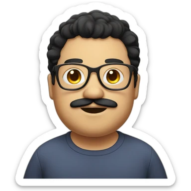fat boy with glasses and a mustache and black hair sticker