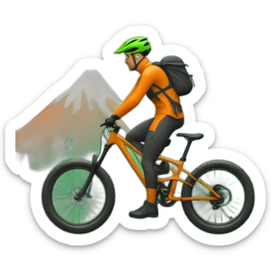 Mountain biker con green bike, and ropa naranja  saltando un charco sticker