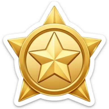 JUST THE CIRCLE golden medal in star shape, central empty space, details in border, golden sticker