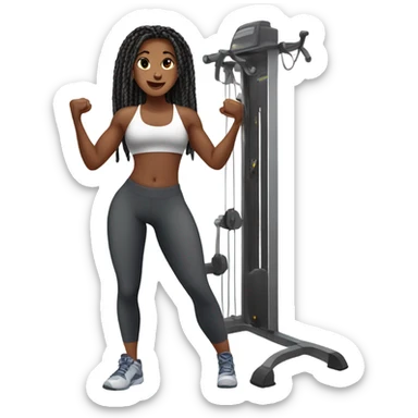 Khalyn with long knotless braids with a slim thick build, doing leg day at the gym  sticker