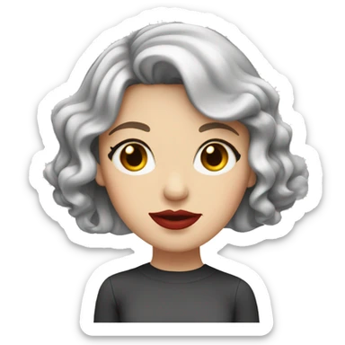 A white girl with gray eyes, bright red painted lips, and a wavy red bob sticker