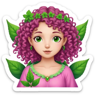 pink, green indigo irish weed fairy curly brown hair sticker