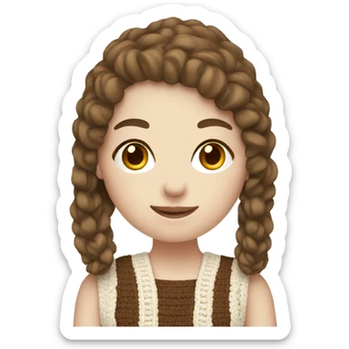 A young woman with pale skin and brown hair doing crochet  sticker