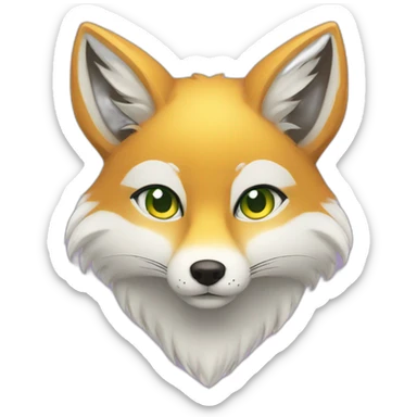 purple white yellow fox furry green eyes sticker