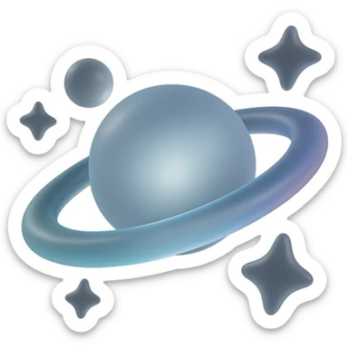 Add a moon orbiting Saturn in matte glass style, with no background. sticker