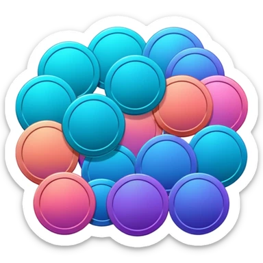 Many Coins pack 
in gradient of turquoise, blue, pink, purple, and coral
 sticker