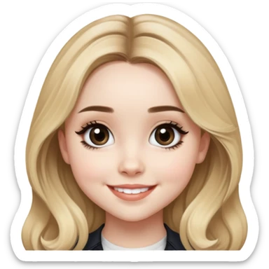 Sabrina Carpenter with blonde hair and big eyes, smiling sticker