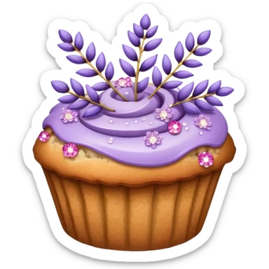 Lavender sprig flower muffin with berry and sugar crystals sticker