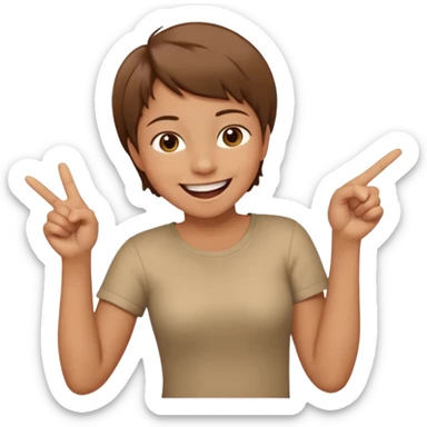 A person laughing with one hand pointing straight and one hand on his stomach sticker