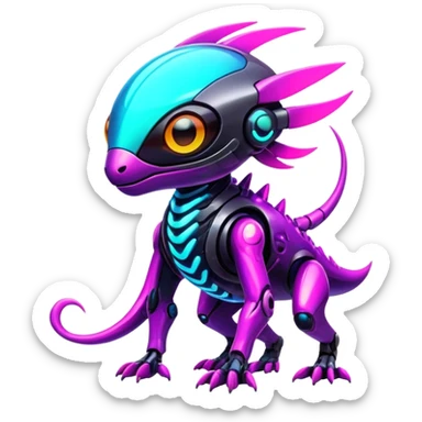  exotic shiny colorful futuristic modern cyber-Fakémon-Digimon-Trico-creature sticker