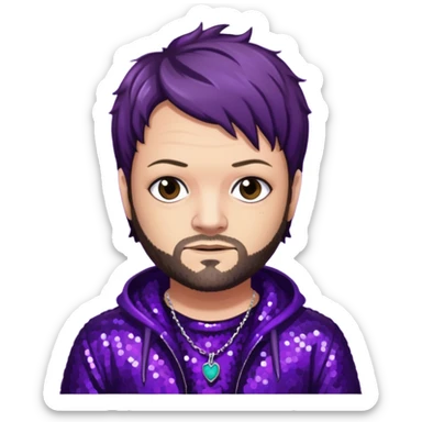 Bam Margera with dark brown hair, dark purple sequin outfit sticker