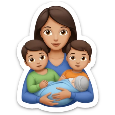Beautiful fit Brunette Mother holding a baby and two sons, realistic  sticker