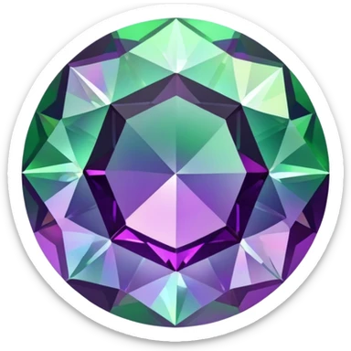 round cut alexandrite gemstone showing color shift from green to purple with holographic iridescent shine sticker