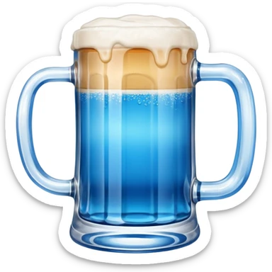 A large clear glass mug with a bright blue liquid inside.  Make the mug thicker and white/clear, not blue. beer stein. Handle is not blue. The walls of the mug are very thick and white sticker