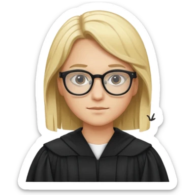 Young judge, blonde hair with glasses and robe sticker