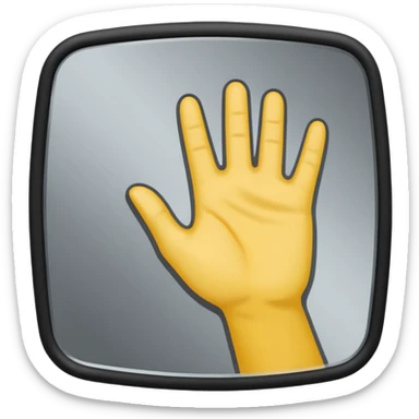 Minimalist emoji-style sticker of a mirror with a shadowy hand reaching out from within. Black and gray, flat icon, square format.

 sticker