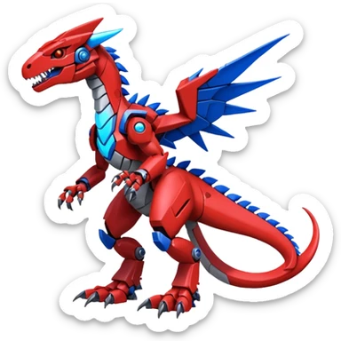 Cool Edgy Futuristic Red Digimon-Fakemon-Guilmon-Velociraptor-Dragon-Mecha full body sticker