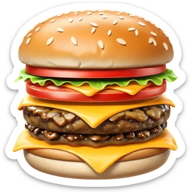 mushroom burger object icon, sauteed mushrooms, beef patty, melted cheese, sesame bun, 3D cartoon, mobile game icon style, clean background, no text, no watermark
 sticker