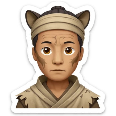 china ancient man, tattered puma skin cloth sticker