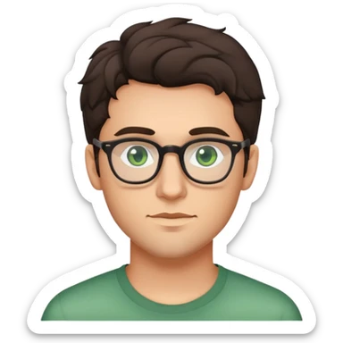 young man with dark slightly curled hair wearing glasses with green eyes and stubble sticker